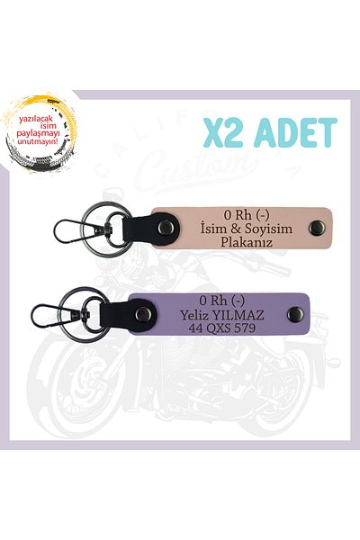 miawiki Special Name Plate for Motorcycle Enthusiasts and 0 Rh (-) Blood Group Written, Set of 2 Keychains, Yavruağzı-Purple