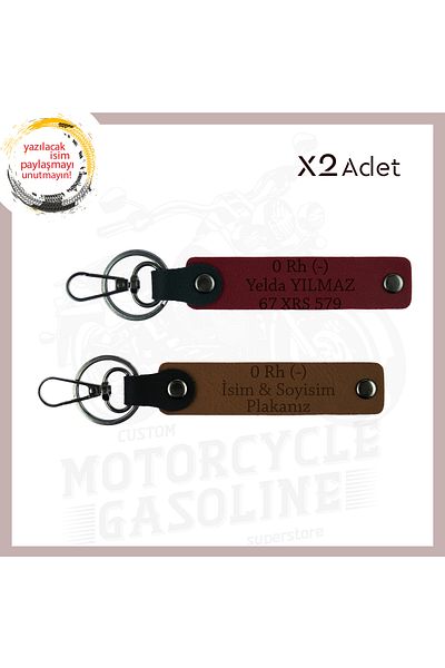 miawiki Name Plate and 0 (-) Blood Group Written, 2-Piece Keychain Set, A. Coffee-Burgundy, Motorcycle Enthusiasts