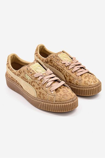 Puma Women Basket Platform Leopard Sportwear Shoes, Tan