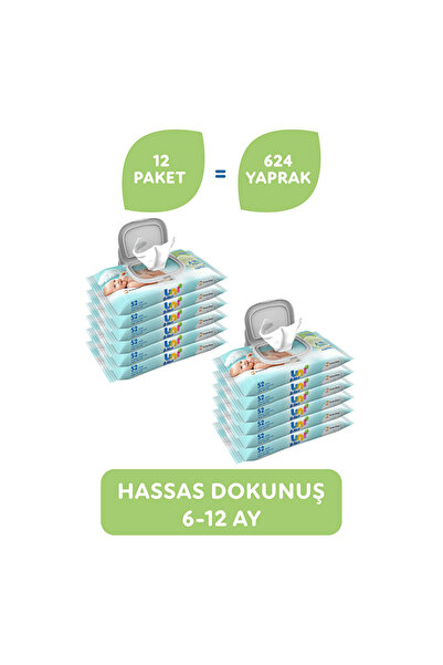 Uni Baby 12 Adet Hassas Dokunuş Bebek Islak Mendil 6-12 Ay 12x52 Adet