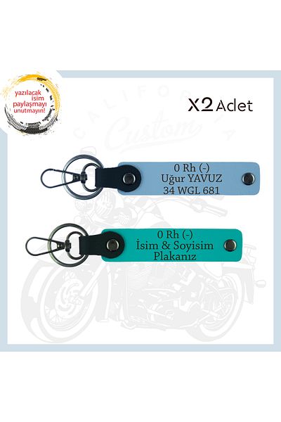 miawiki 2 Keychains with Special Name Plate for All Drivers and 0 Rh (-) Blood Group Written, Set, K Turquoise-Sky Blue