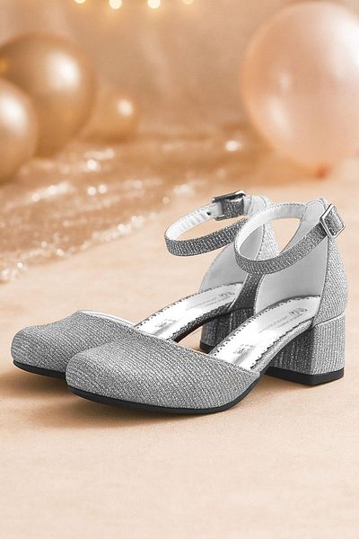 hapshoe Обувки на висок ток Merida Platinum Glitter с дебел ток за момичета