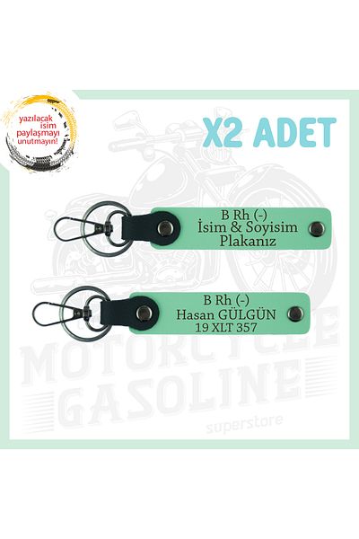 miawiki Exclusive for Legendary Motorcyclists, Meaningful Gift with Name Plate and B Rh (-) Blood Type Written X2 Keychain, Green