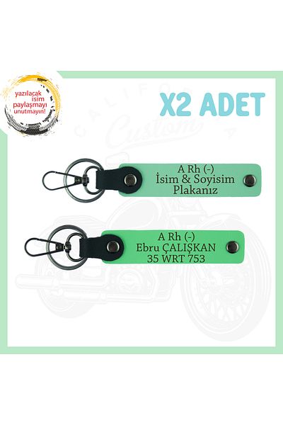 miawiki Exclusive for Motorcycle Lovers, Emergency 2-Key Chain with Name Plate and a Rh (-) Written, Green-F Green