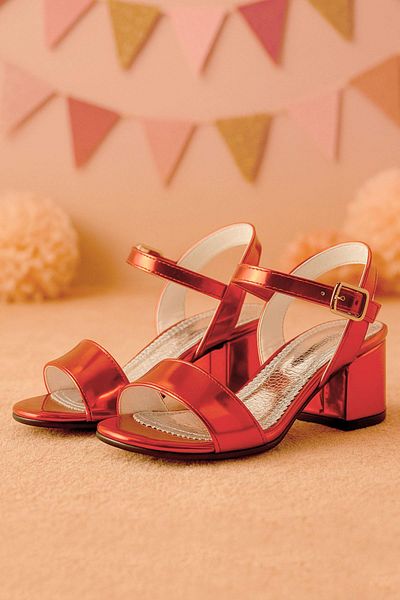 hapshoe Pony Red Mirrored Thick Heeled Girls' Evening Dress Shoes