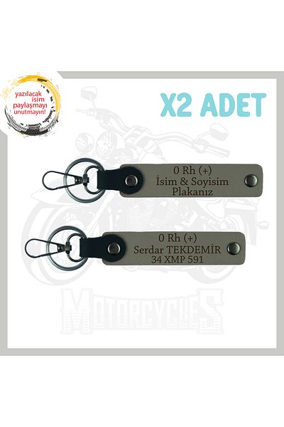 miawiki Motorcuya Custom, Name Plate & 0 Rh (+) Blood Type Written Safety Purpose 2-Key Chain, Ash Grey
