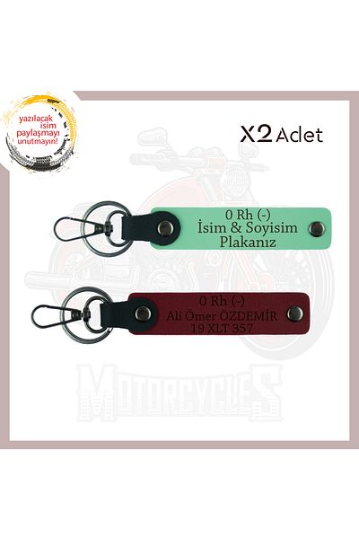 Miaju Green-Maroon, Biker Friends Exclusive, Safe Driving with Name Plate and 0 Rh (-) Written 2-Piece Keychain Set