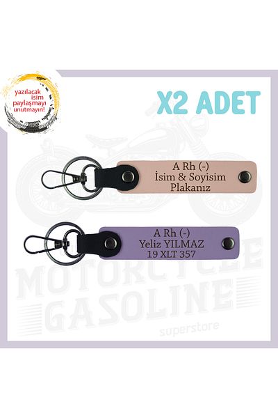 miawiki Special Name Plate for Motorcycle Enthusiasts and a Rh (-) Blood Group Written, Set of 2 Keychains, Yavruağzı-Purple