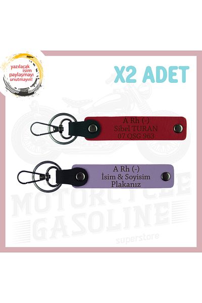 miawiki Exclusive for Travelers, 2 Keychains with Name Plate and a Rh (-) Blood Type Written, Purple-Violet-Red