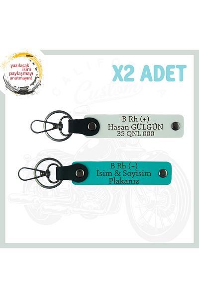 miawiki For Speed Lovers, Custom 2-Keychain with Name Plate and B Rh (+) Blood Type Written, Dark Turquoise-White