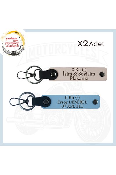 miawiki Gift Set of 2 Keychains with Biker Style, Name Plate and 0 Rh (-) Blood Group Written, Powder-Sky Blue