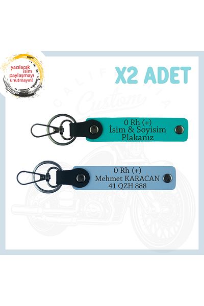 Miaju K Turquoise-Sky Blue, Set of 2 Keychains with Custom Name Plate for All Drivers and 0 Rh (+) Blood Type Lettering