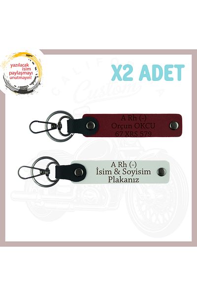 miawiki Name Plate and a Rh (-) Blood Type Written Leather 2 Keychain, Gift, White-Claret Red, for Bikers