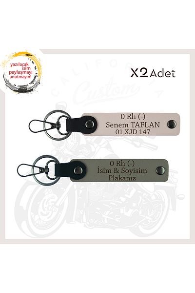 miawiki Name Plate and 0 Rh (-) Blood Type Written, 2 Key Chains, Ash Gray-Powder, Motorcycle Adventurers