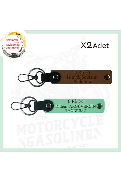 miawiki Name Plate and 0 Rh - Blood Group Written, Biker 2-Piece Keychain, A. Brown-Green, Motorcycle Lovers