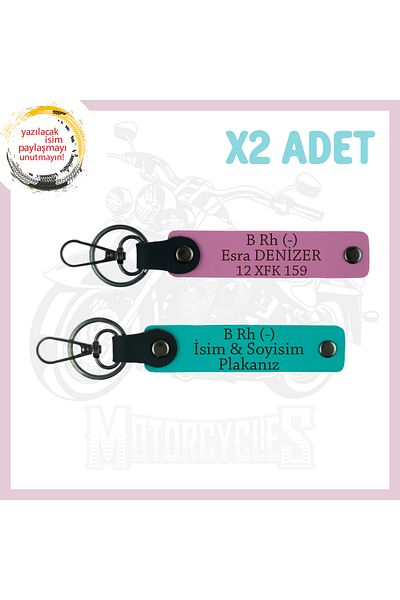 miawiki Name Plate and B Rh (-) Blood Group Written, Biker Keychain Suit, Dark Turquoise-Pink, Drivers
