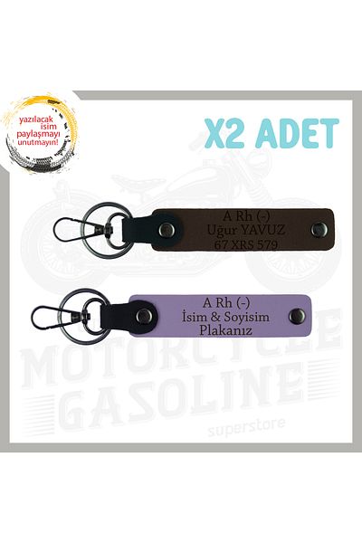 Miaju Purple -Coffee to Biker Friends, Safe Driving 2-Piece Keychain with Nameplate and a Rh (-) Blood Type Lettering