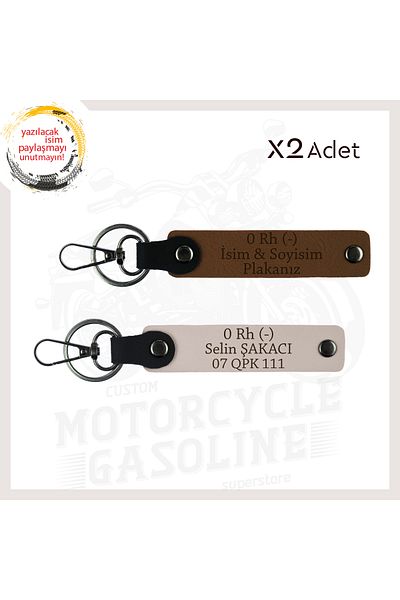 miawiki Safe Driving Keychain with Biker Style, Name Plate and 0 Rh (-) Blood Type Written, Light Coffee-Powder