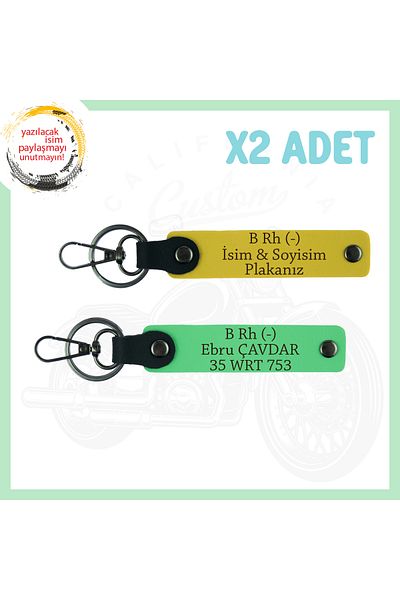 miawiki Name Plate & B Rh (-) Blood Group Written, 2 Key Chains, Yellow-Pistachio Green, Special for Bikers
