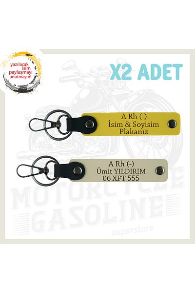Miaju Yellow-S Brown, Companion Exclusive, Personal 2-Piece Keychain with Nameplate and a Rh (-) Blood Type Lettering