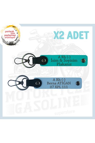 miawiki 2 Keychains with Special Name Plate and a Rh (-) Blood Group Written for All Drivers, Set, K Turquoise-Sky Blue