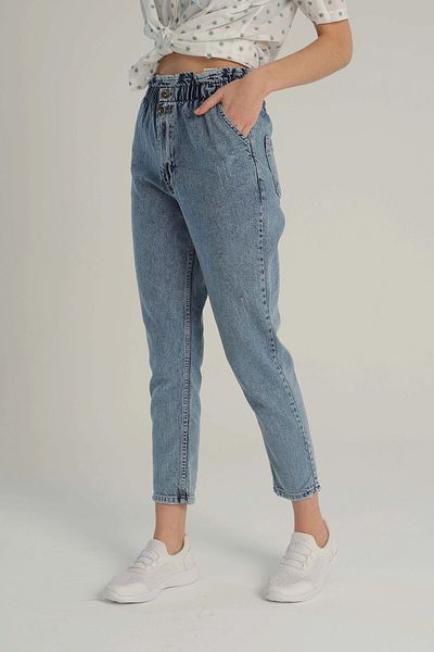bacc Women's Blue Elastic Waist Denim Trousers Bcbsk-25700-Kt0046