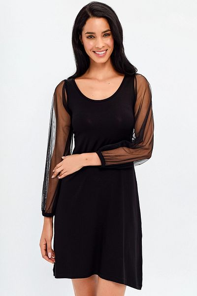 bacc Women's Black Wide Collar Sleeves Tulle Detailed Dress Bcbsk-25700-T4006-1140