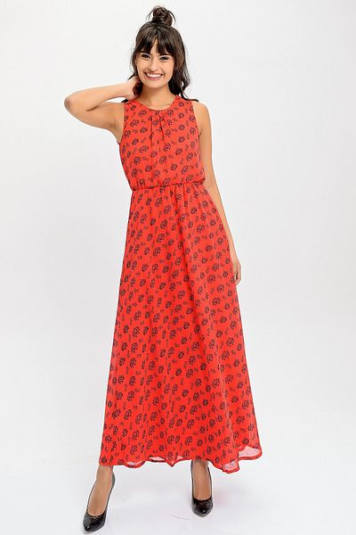 bacc Women's Red Elastic Waist Sleeveless Long Dress Bcbsk-25650-2300