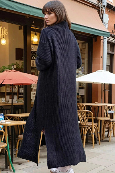 bacc Γυναικείο μαύρο φόρεμα με σχισμή casual μακρύ πόντσο Bcbsk-25700-cck95007