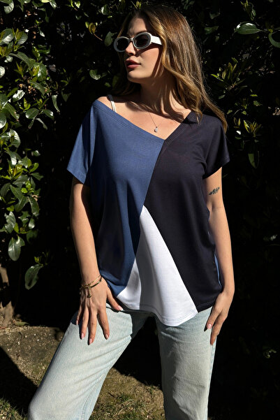 bacc Tricou casual Indigo Color Block pentru femei Bcbsk-25700-3207