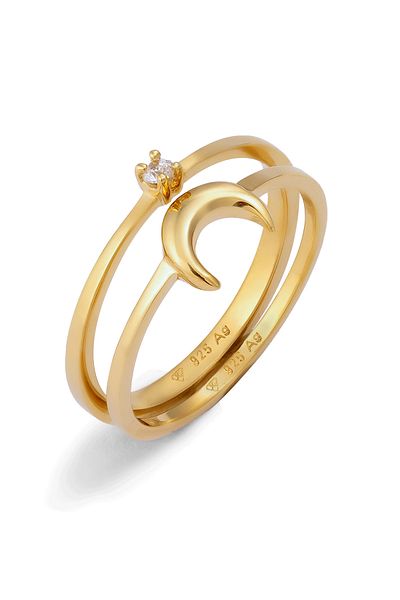 ELLI Ring Ring Set mit Steinen Damen Halbmond Zirkonia Diamantschliff Weiß 925 Sterling Silber Vergoldet