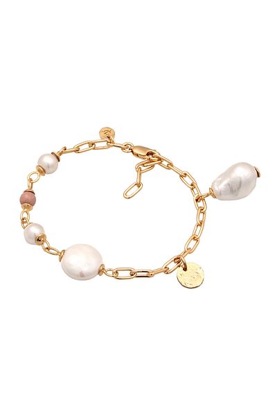 ELLI Bracelet Premium Bracelet With Pearls Women Long Link Chain Rhodonite Pink Shell Pearls White 9