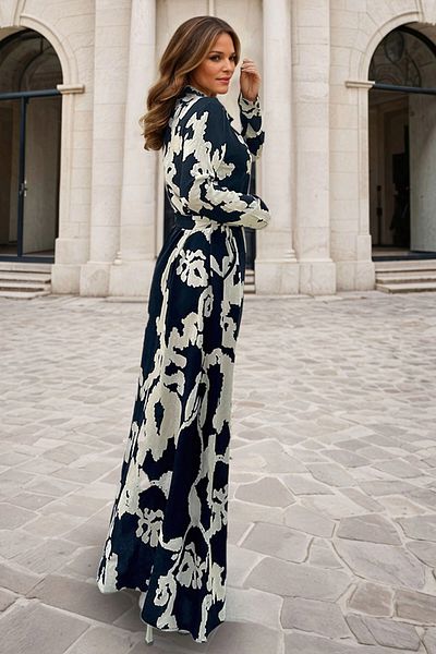 bacc Rochie neagră cu model din țesătură ușoară pentru femei Bcbsk-25700-3413