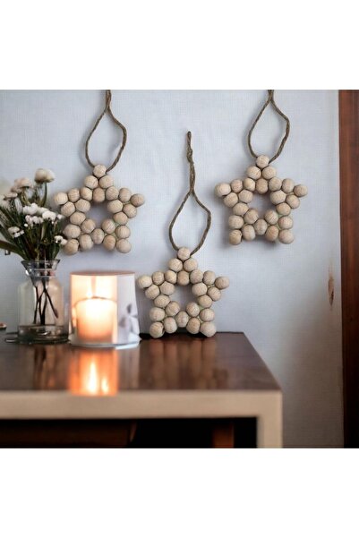 Le Majeur Dekoratif Ahşap Boncuklu 3 Lü Set Yıldız Mutfak Salon Balkon Çocuk Bebek Odası Duvar Süsü Kapı Süsü