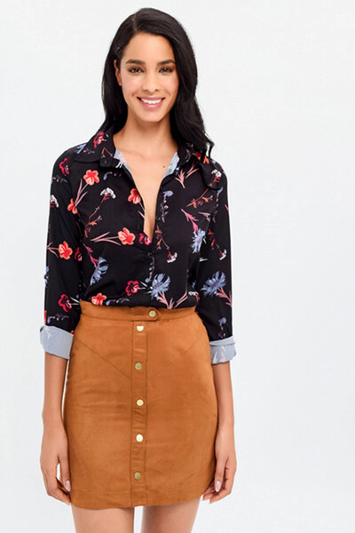 bacc Women's Navy Blue Floral Patterned Shirt Bcbsk-25700-T4010-1050