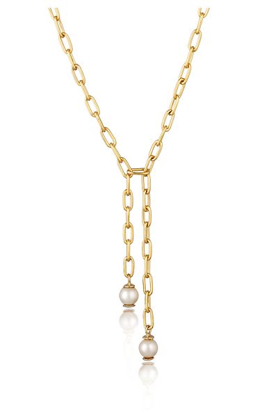 ELLI Halskette Elli PREMIUM Y-Kette Damen Lange Gliederkette Kunstperle Perle Weiß 925 Sterling Silber