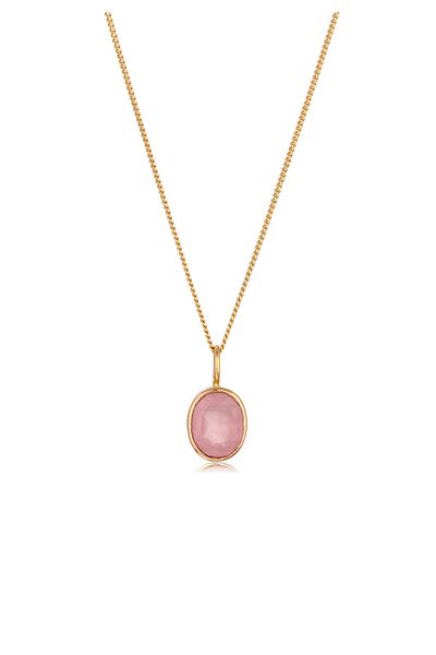 ELLI Halskette Collier mit Stein Damen Panzerkette Quarz Diamantschliff Rosé 925 Sterling Silber 45 cm