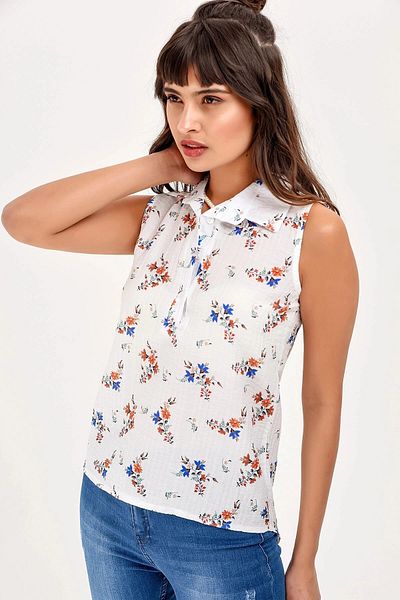 bacc Women's Ecru Sleeveless Floral Patterned Shirt Bcbsk-25650-2346