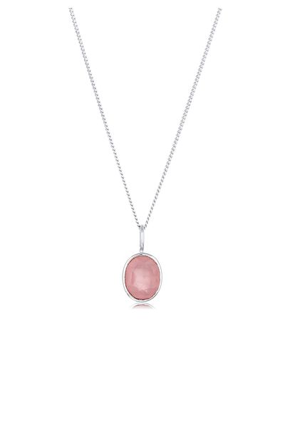 ELLI Halskette Collier mit Stein Damen Panzerkette Quarz Diamantschliff Rosé 925 Sterling Silber 45 cm