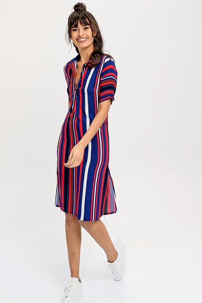 bacc Rochie cămașă pentru femei, albastru bleumarin, roșu, cu centură laterală, cu fante Bcbsk-25650-2244