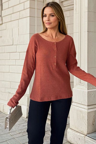 bacc Women's Tile Button Detailed Long Sleeve Blouse Bcbsk-25700-K5591