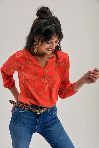 bacc Women's Red Patterned Blouse Bcbsk-25700-T4009-5080