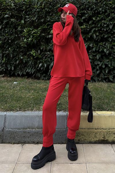 bacc   Red V-Neck Scuba Casual Sweatshirt with Doors