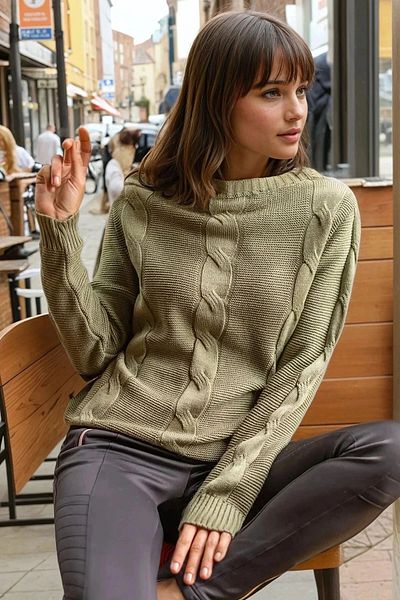 bacc Women's Khaki Self Knitted Sweater Bcbsk-25700-Gk-Cck76052