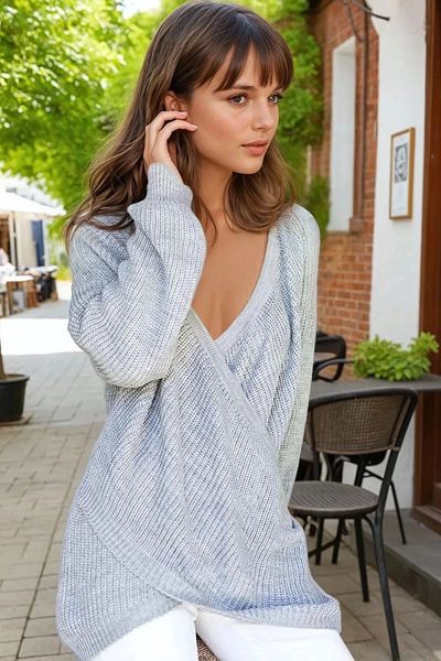 bacc Women's Gray Double Breasted Loose Sweater Bcbsk-25700-Cck95011