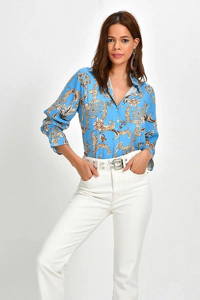 bacc Cămașă albastră oversize cu nasturi, cu croială relaxată, Bcbsk-25700-k5125