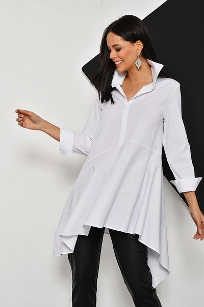 bacc Women's White Half Placket Oversize Woven Shirt Bcbsk-25700-K4912