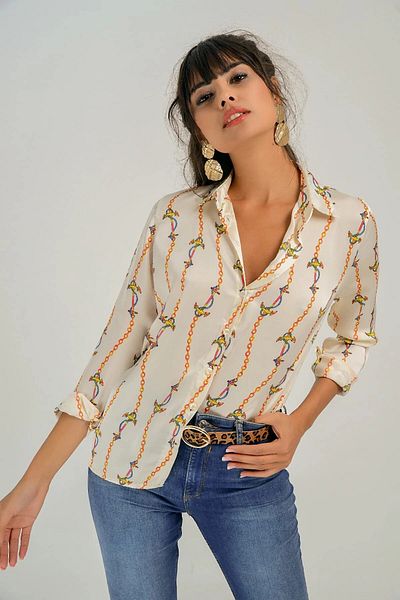 bacc Women's White Patterned Casual Shirt Bcbsk-25700-T4010-1350