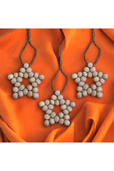 Le Majeur Dekoratif Ahşap Boncuklu 3 Lü Set Yıldız Mutfak Salon Balkon Çocuk Bebek Odası Duvar Süsü Kapı Süsü