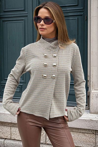 bacc Women's Plaid Napoleon Buttoned Judge Collar Plaid Jacket Bcbsk-25700-3512